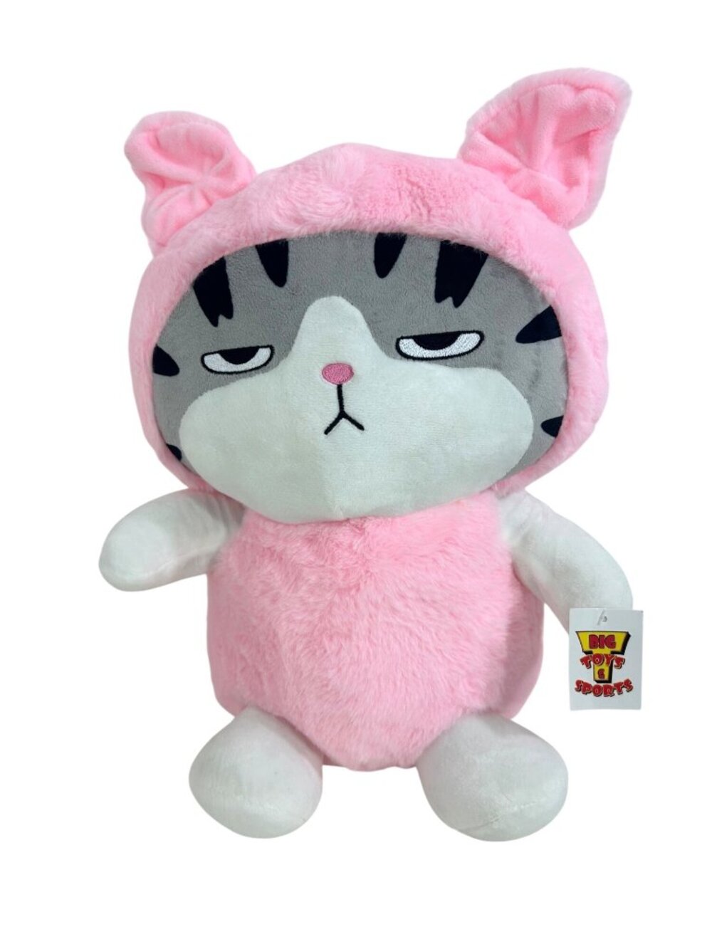Naughty Cat Plush Stuffed Animal Toy Grumpy grey Tabby Pink Bunny Suit Emperor